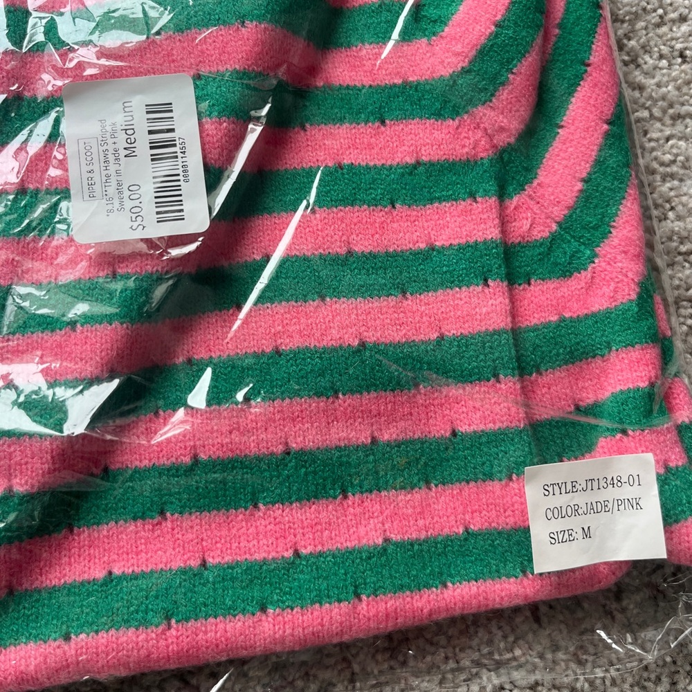 Striped Crewneck Sweater - Pink & Green - Picture 6 of 7